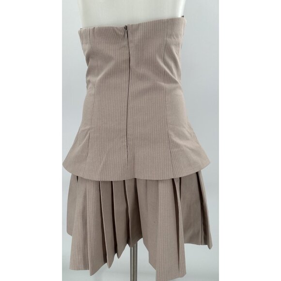 ZARA Dress Strapless Tan White Pinstripe Vest Look Pleated Skirt Small - Picture 6 of 9